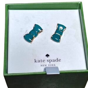 Kate Spade New York Teal Bow Stud Earrings | Gold Tone | New in Box